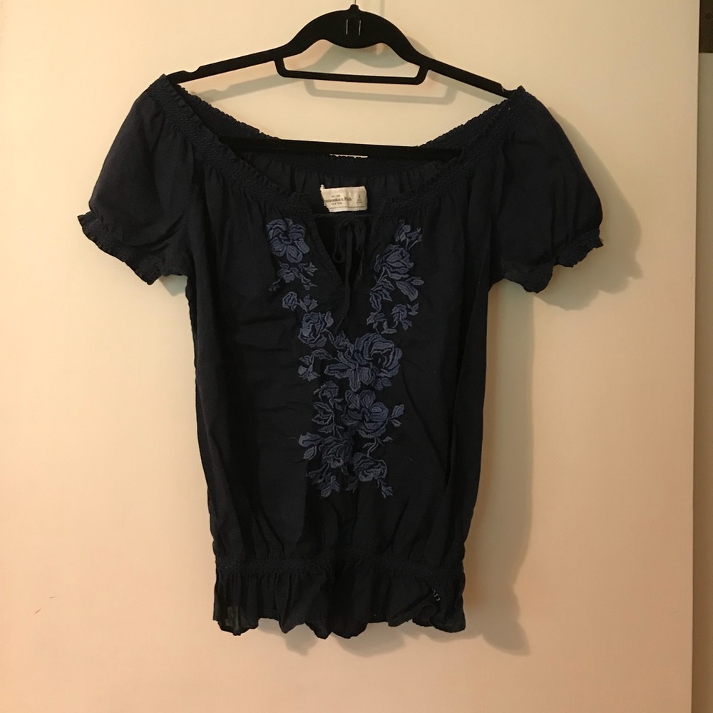 Navy blue off the shoulder shirt